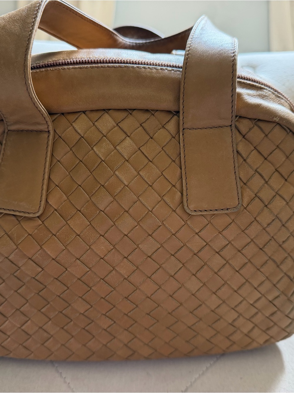 Authentic Bottega Veneta Intrecciato Woven Tote in Caramel Brown